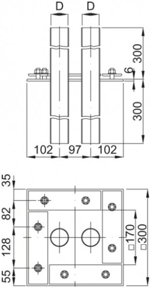 ACO Deckendurchf&uuml;hrung ES mit 2 H&uuml;lsrohren d= 57mm