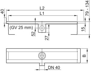 ACO Duschrinne E line DN 40/50 Aufkantung links 1200mm