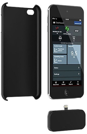 Grundfos Kommunikations Dongle MI 204 mit Apple iPod touch 5 und Schutzh&uuml;lle
