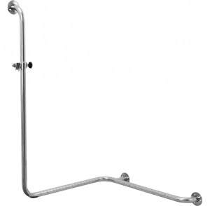 AS Duschhandlauf Edelstahl 1.4301, links Brausestange angebogen, 670x670x1100 mm
