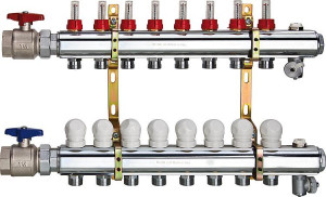 Fu&szlig;bodenheizungsverteiler aus Messing 11/4 x 6 Heizkreise