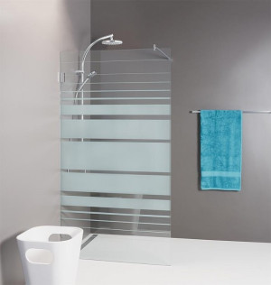 Walk-In Glasduschwand,Siebdruck, Beschl&auml;gen+Stabi.-Stange, rund, 1180x2000x8m...