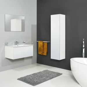 Badm&ouml;bel-Set ELA Korpus Wei&szlig; Front Wei&szlig;910mm mit Hochschrank