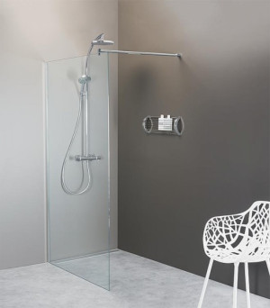 Walk-In Glasduschwand mit Wand- profil+Stabi.-Stange rund, 680x2000x8mm ESG m...
