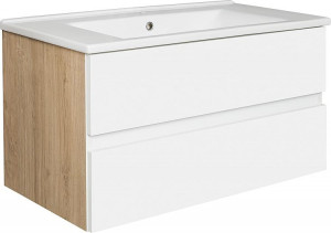 WTU+Keramik-WT EGAN wei&szlig; matt/Asteiche 2 Ausz&uuml;ge 853x466x455mm