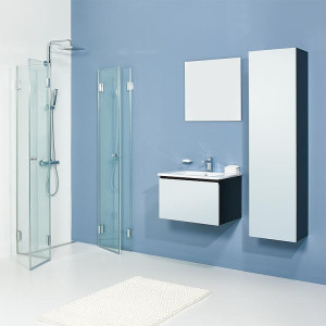 Badm&ouml;bel-Set ELA Korpus Schwarz Front Wei&szlig; 610mm mit Hochschrank