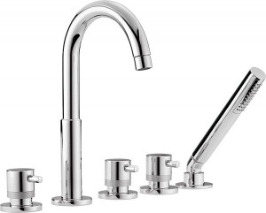 5-Loch Wannenrandmischer Set Kos mit Stabhandbrause Ausladung 165 mm