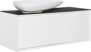 WTU+Keramik-WT EKIRA 2 Ausz&uuml;ge wei&szlig; Hgl. Glasablage schwarz 1090x546x460mm
