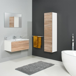 Badm&ouml;bel-Set ELA Korpus Wei&szlig; Front Eiche S&auml;gerau 910mm mit Hochschrank