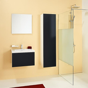 Badm&ouml;bel-Set ELA Korpus Wei&szlig; Front Schwarz 610mm mit Hochschrank