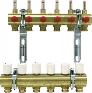 Heizkreisverteiler Messing 1 Durchflussmesser 0,5 - 5 l/min f&uuml;r 9 Gruppen, 3/...