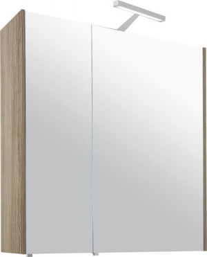 Spiegelschrank mit Beleuchtung L&auml;rche hellbraun 2 T&uuml;ren 700x750x188mm