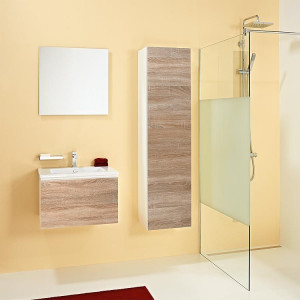 Badm&ouml;bel-Set ELA Korpus Wei&szlig; Front Eiche S&auml;gerau 610mm mit Hochschrank