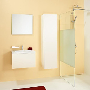 Badm&ouml;bel-Set ELA Korpus Wei&szlig; Front Wei&szlig;610mm mit Hochschrank