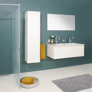 Badm&ouml;bel-Set ELA Korpus Wei&szlig; Front Wei&szlig;1210mm mit Hochschrank