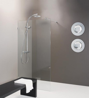 Walk-In Glasd. m. ETC Innenb&uuml;nd. Wandbeschl&auml;ge+Stabi.-Stange 1380x2000x8mm ES...