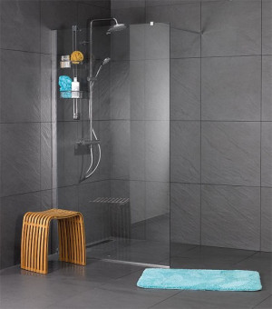 Walk-In Glasduschwand mit Wand- profil+Stabi.-Stange rund, 980x2000x8mm ESG m...