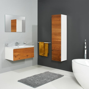 Badm&ouml;bel-Set ELA Korpus Wei&szlig; Front Eiche Furnier Dunkel 910mm mit Hochschrank