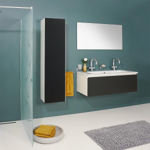 Badm&ouml;bel-Set ELA Korpus Wei&szlig; Front Schwarz 1210mm mit Hochschrank