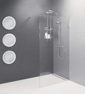 Walk-In Glasduschwand mit ETC Wandbeschl&auml;ge+Stabi.-Stange rund, 780x2000x8mm ESG