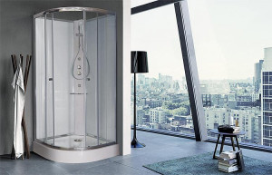 Komplettdusche Basic, 1/4-Kreis, 900x900x2110mm,R=550,Thermostat- mischer+Han...