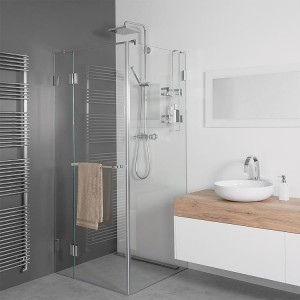Eckduschkabine Farfalla m. Hand- tuchst.,1 T&uuml;r rechts+2Fixteile 870x870x2000x...