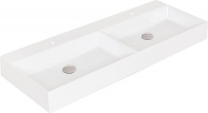Doppelwaschtisch Elayla mit Hahnloch aus Keramik, wei&szlig; 1220x130x450mm
