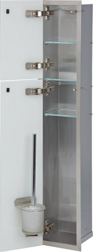 WC-Wandcontainer,2 wei&szlig;e Glas- t&uuml;ren,1 Papierrollenfach + 2 F&auml;cher, BxH:180x9...