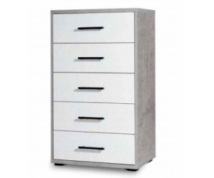 MOBILE CASSETTIERA 5 CASSETTI GRIGIO E BIANCO CEMENTO 111x60x40