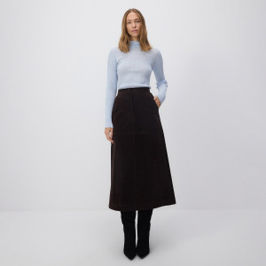 Reserved - Viskózová midi sukně - tmavě hnědá - 237EU-89X