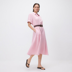 Reserved - Lněné midi šaty - pastelově růžová - 345HK-03X