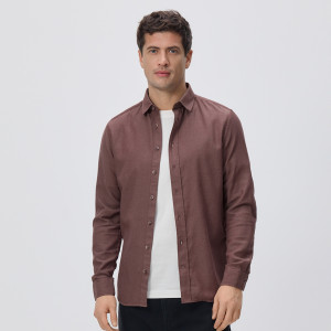Reserved - Košile slim fit z egyptské bavlny - hnědá - 563HT-88M