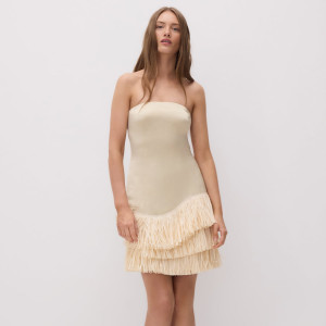 Reserved - Šaty bandeau s třásněmi - tělová - 574GH-02X