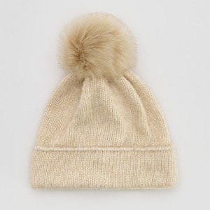 Reserved - Čepice beanie s bambulí - pšeničná - 719FF-12X