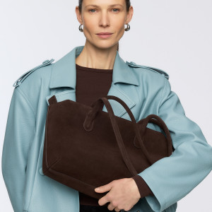 Reserved - Semišová kabelka shopper - tmavě hnědá - 761FC-89X