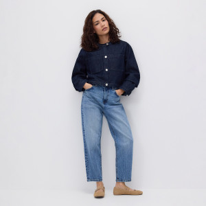 Reserved - Jeansy mom fit slim se zkrácenou nohavicí - modrá - 831IU-50J