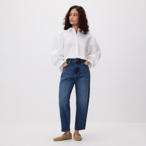 Reserved - Jeansy mom fit slim se zkrácenou nohavicí - tmavomodrá - 831IU-59J