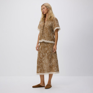 Reserved - Sukně s výšivkou - béžová - 940IH-80X