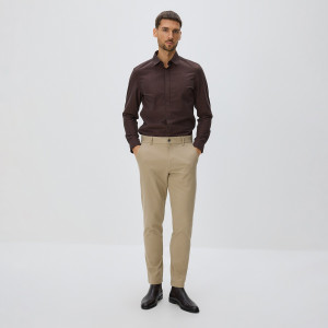 Reserved - Bavlněné kalhoty slim fit - béžová - 991EV-80X