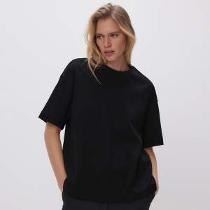 Reserved - Oversize tričko z marcerované bavlny - černý - WU868-99X