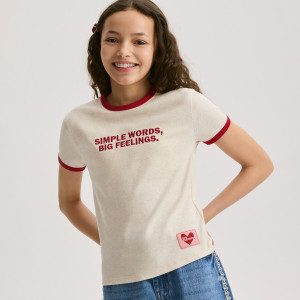 Reserved - Hímzett feliratú T-shirt - bézs - 022HU-08M