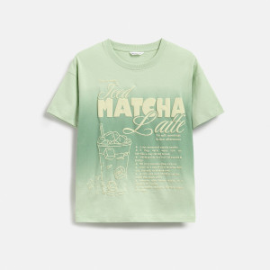 Reserved - Nyomott mintás lezser póló - halványzöld - 081HU-07X