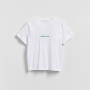 Reserved - Nyomott mintás T-shirt - fehér - 156HT-00X