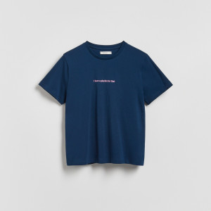 Reserved - Nyomott mintás T-shirt - tengerészkék - 156HT-59X