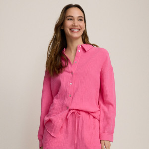 Reserved - Oversized pamutmuszlin ing - élénkpink - 161BV-42X