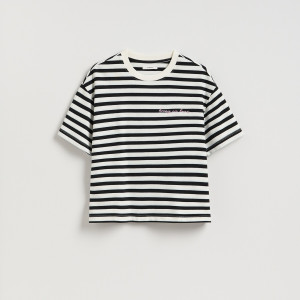 Reserved - Nyomott mintás csíkos T-shirt - többszínű - 180HT-MLC