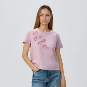 Reserved - T-shirt virágos rátéttel - pasztellpink - 200HT-03X