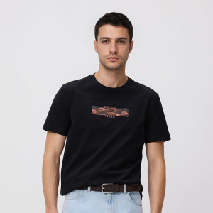 Reserved - Mercerezett regular fit pamut-póló - fekete - 305FP-99X