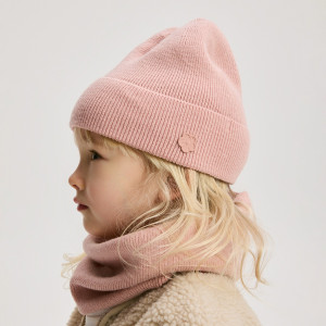 Reserved - Bordás kötésű beanie sapka rátéttel - rózsaszín - 353IL-30X