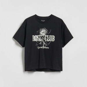 Reserved - T-shirt fémes mintával - fekete - 406HU-99X